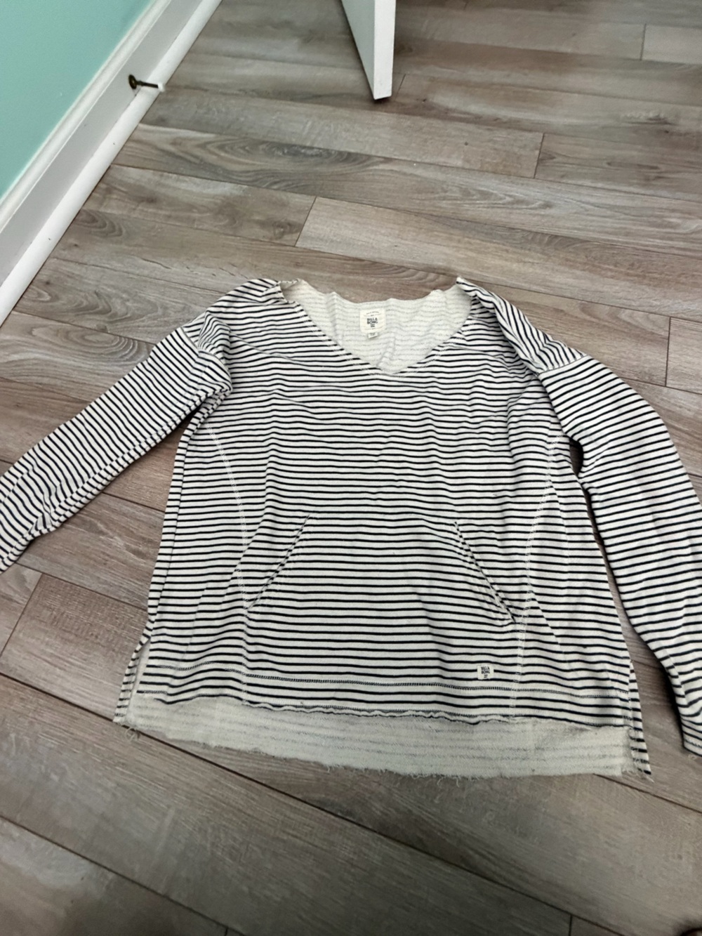 Billabong Black and White Striped V‑Neck Sweater
